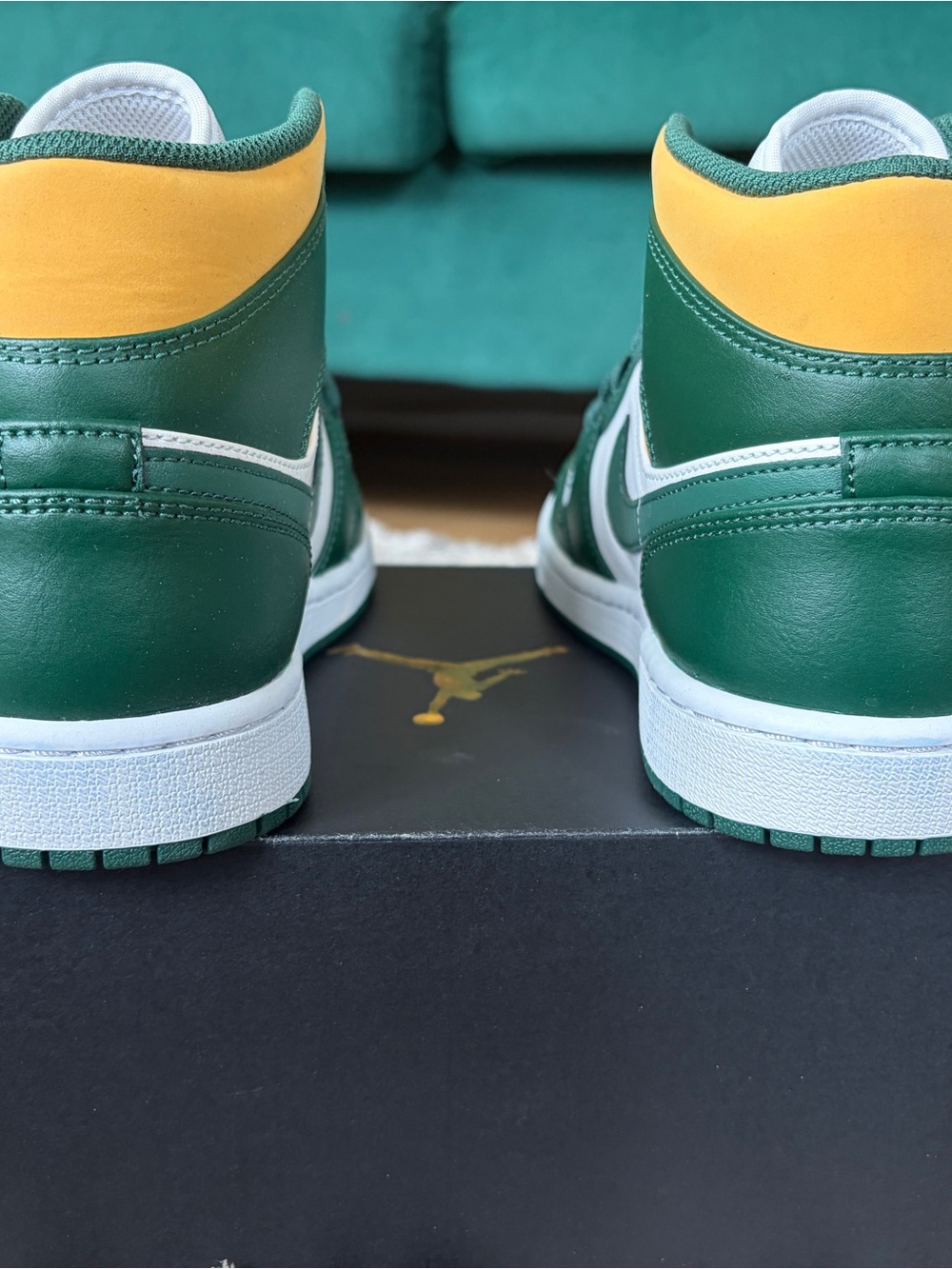 Jordan Air High Top Sneakers Green White Yellow - Picture 4 of 8